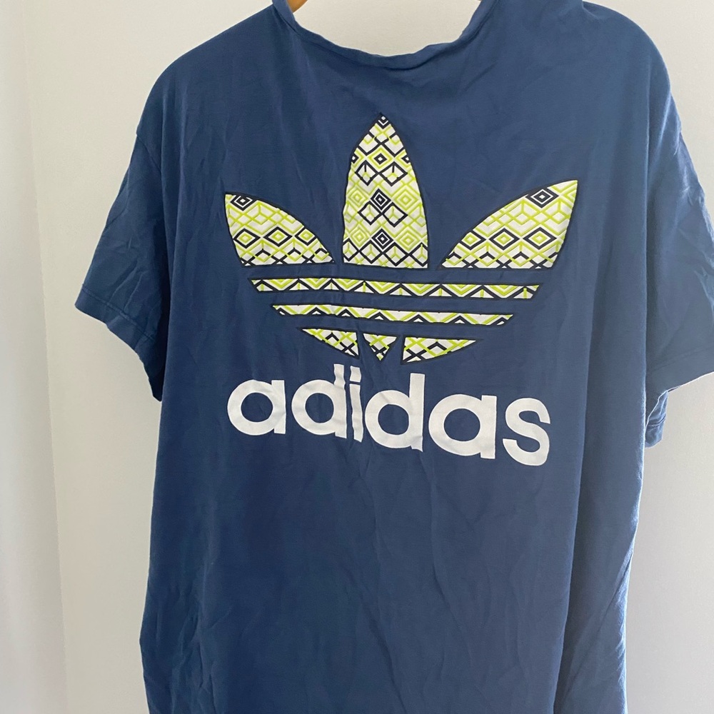 Adidas Navy Tee with Neon Yellow Design